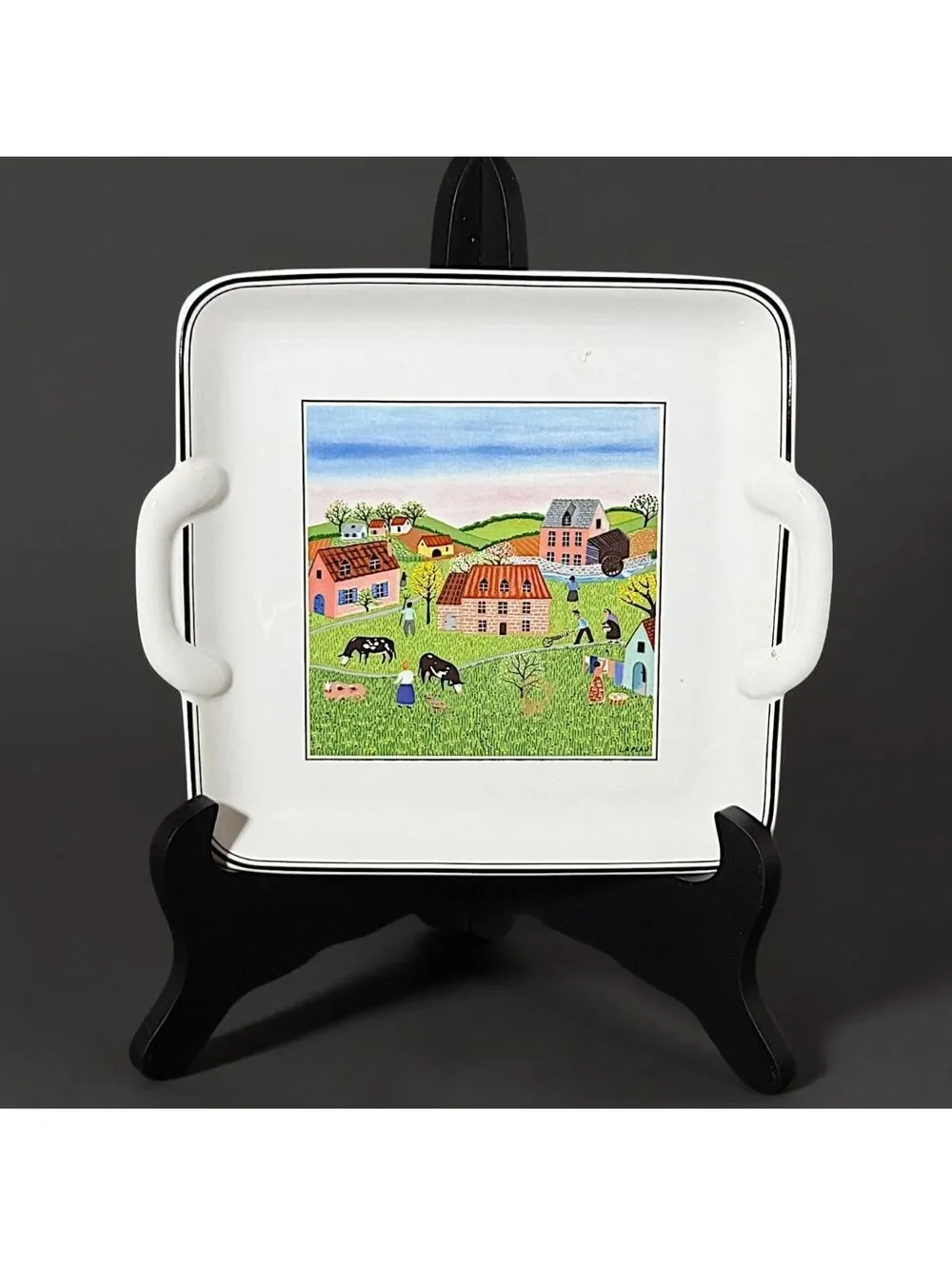 Vintage Villeroy & Boch Design Naif Laplau Farm Handled Serving Tray 9 Inch